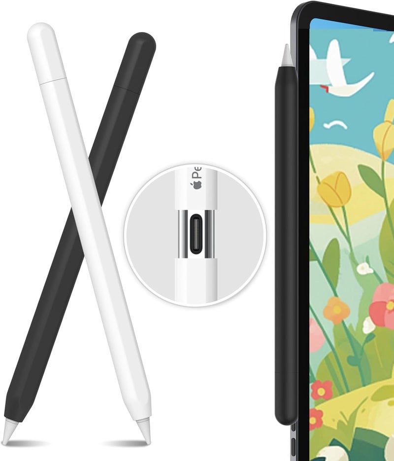 Ahastyle 2 Pack Silicone Apple Pencil (USB-C) Case 2023 Ultra Thin Proteative Cover Skin Apple Pencil Sleeve Anti-Slip Grip Compatible with Apple Pencil USB C (Black & White) - Image 1